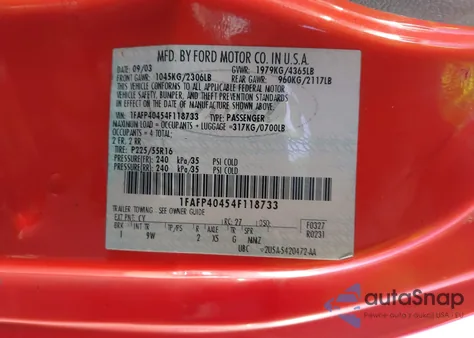 2004 Ford Mustang from USA, damaged, VIN 1FAFP40454F118733